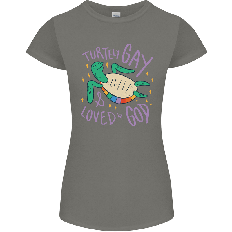 LGBT Turtle Loved By God Gay Pride Womens Petite Cut T-Shirt Charcoal