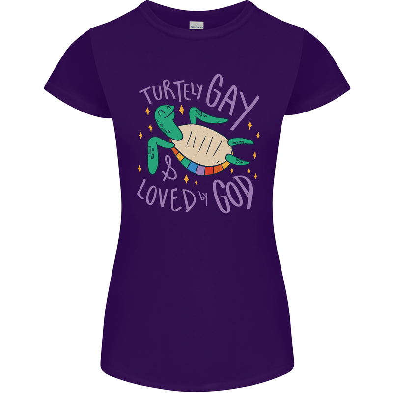 LGBT Turtle Loved By God Gay Pride Womens Petite Cut T-Shirt Purple