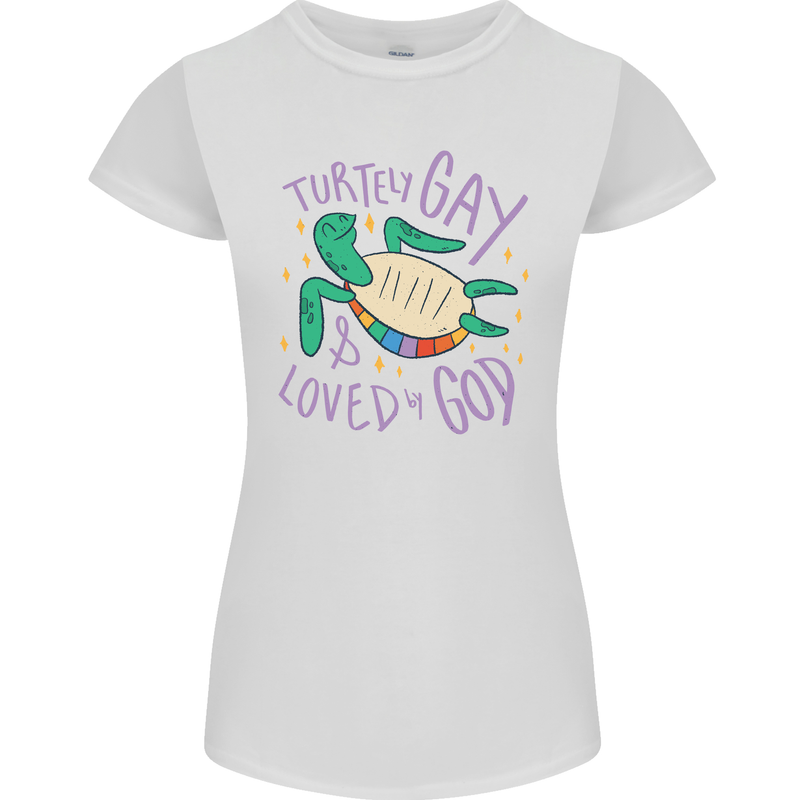 LGBT Turtle Loved By God Gay Pride Womens Petite Cut T-Shirt White
