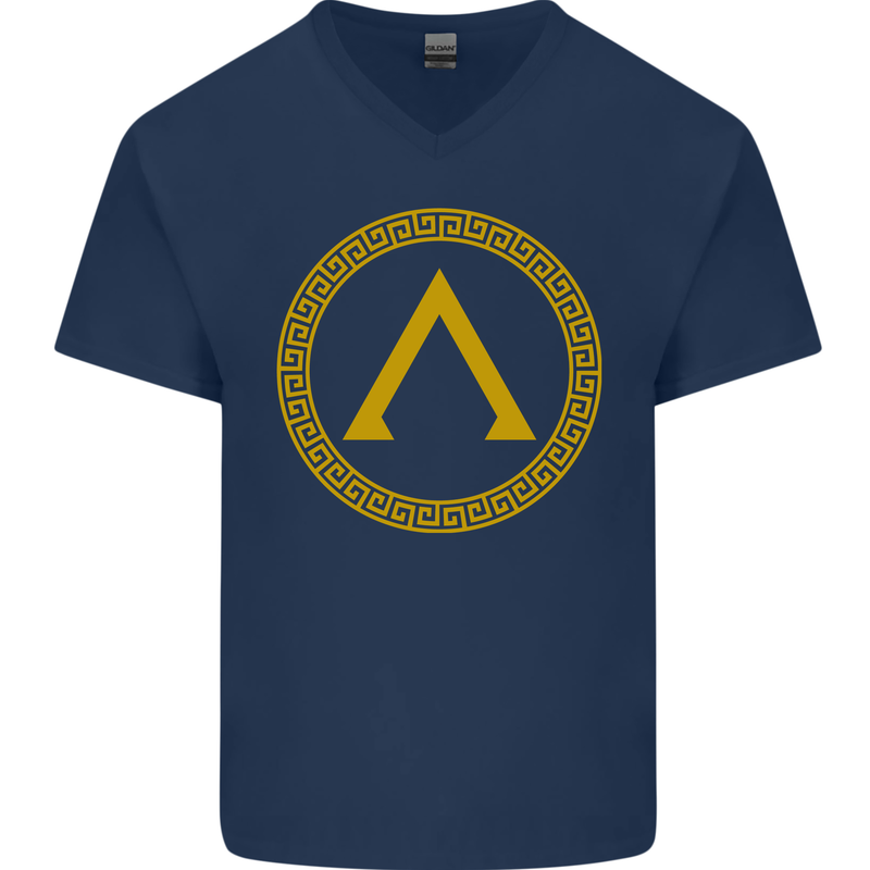 Lambda Gym Spartan Bodybuilding Fitness Mens V-Neck Cotton T-Shirt Navy Blue