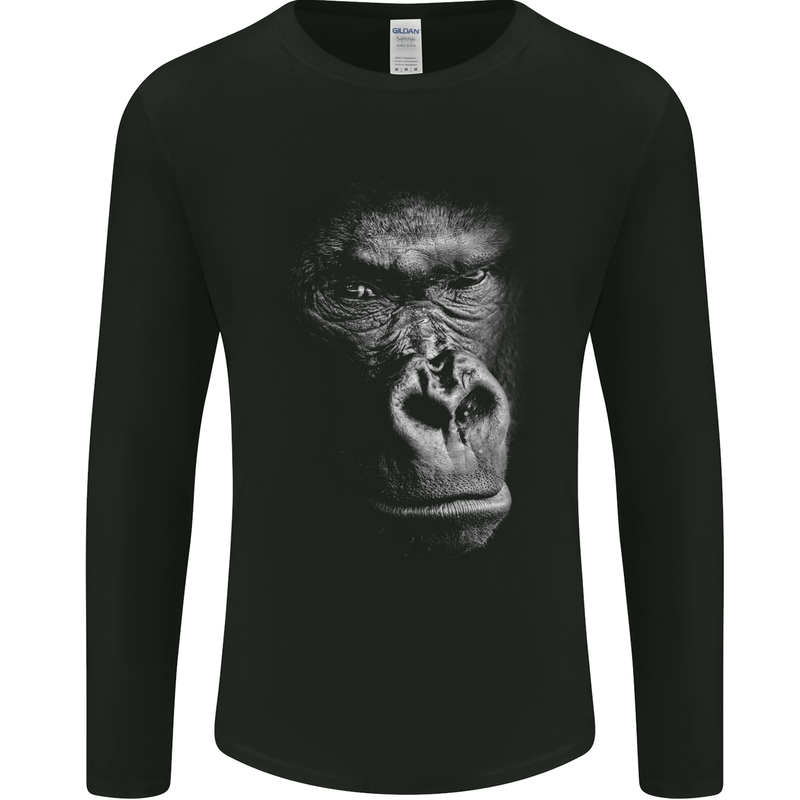 Large 3D Gorilla Face Ecology Mens Long Sleeve T-Shirt Black