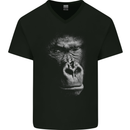 Large 3D Gorilla Face Ecology Mens V-Neck Cotton T-Shirt Black