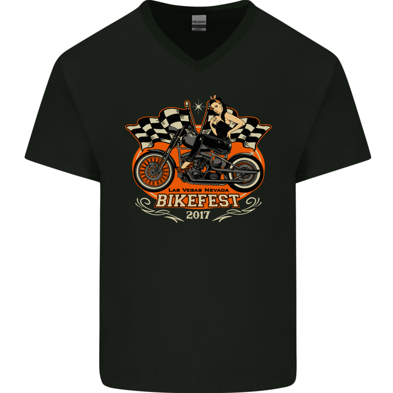 Las Vegas Biker Fest Motorcycle Motorbike Mens V-Neck Cotton T-Shirt Black
