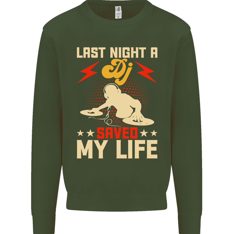 Last Night a DJ Saved My Life DJing Kids Sweatshirt Jumper Forest Green