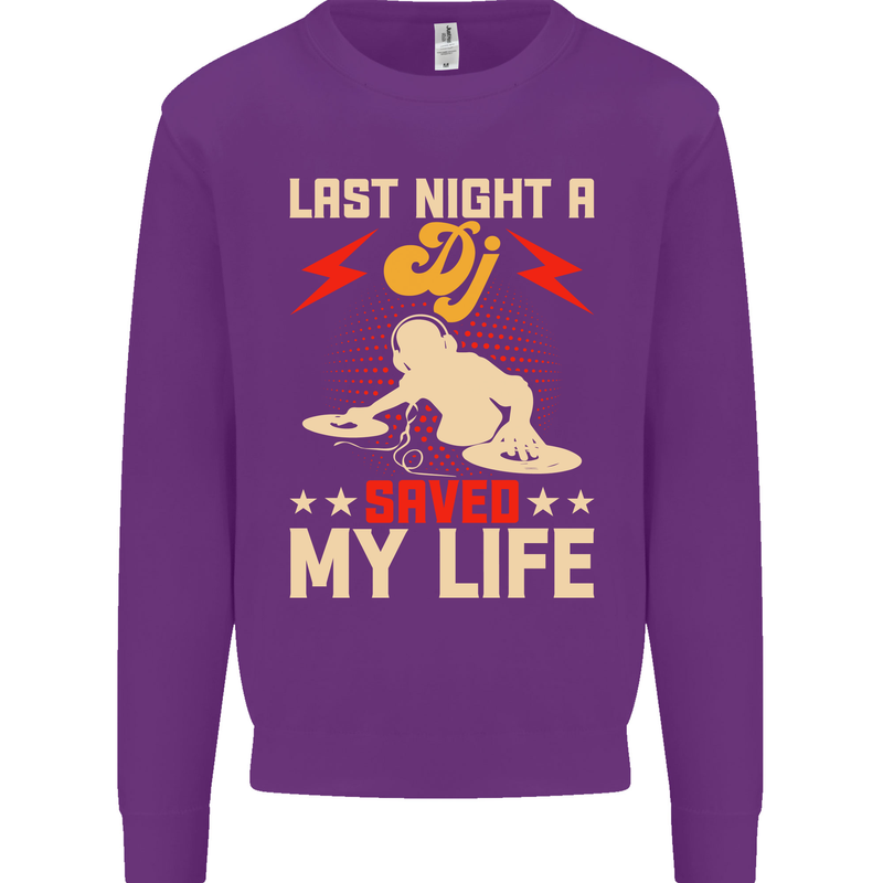 Last Night a DJ Saved My Life DJing Kids Sweatshirt Jumper Purple