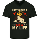 Last Night a DJ Saved My Life DJing Mens V-Neck Cotton T-Shirt Black