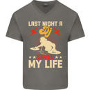 Last Night a DJ Saved My Life DJing Mens V-Neck Cotton T-Shirt Charcoal