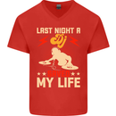 Last Night a DJ Saved My Life DJing Mens V-Neck Cotton T-Shirt Red