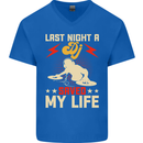 Last Night a DJ Saved My Life DJing Mens V-Neck Cotton T-Shirt Royal Blue
