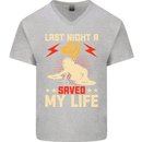 Last Night a DJ Saved My Life DJing Mens V-Neck Cotton T-Shirt Sports Grey