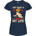 Last Night a DJ Saved My Life DJing Womens Petite Cut T-Shirt Navy Blue