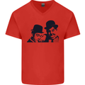 Laurel & Hardy AKA Dick and Doof Mens V-Neck Cotton T-Shirt Red