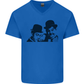 Laurel & Hardy AKA Dick and Doof Mens V-Neck Cotton T-Shirt Royal Blue