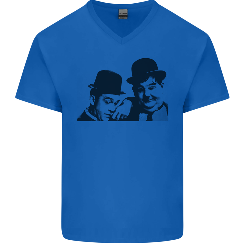 Laurel & Hardy AKA Dick and Doof Mens V-Neck Cotton T-Shirt Royal Blue