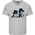 Laurel & Hardy AKA Dick and Doof Mens V-Neck Cotton T-Shirt Sports Grey