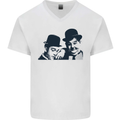 Laurel & Hardy AKA Dick and Doof Mens V-Neck Cotton T-Shirt White