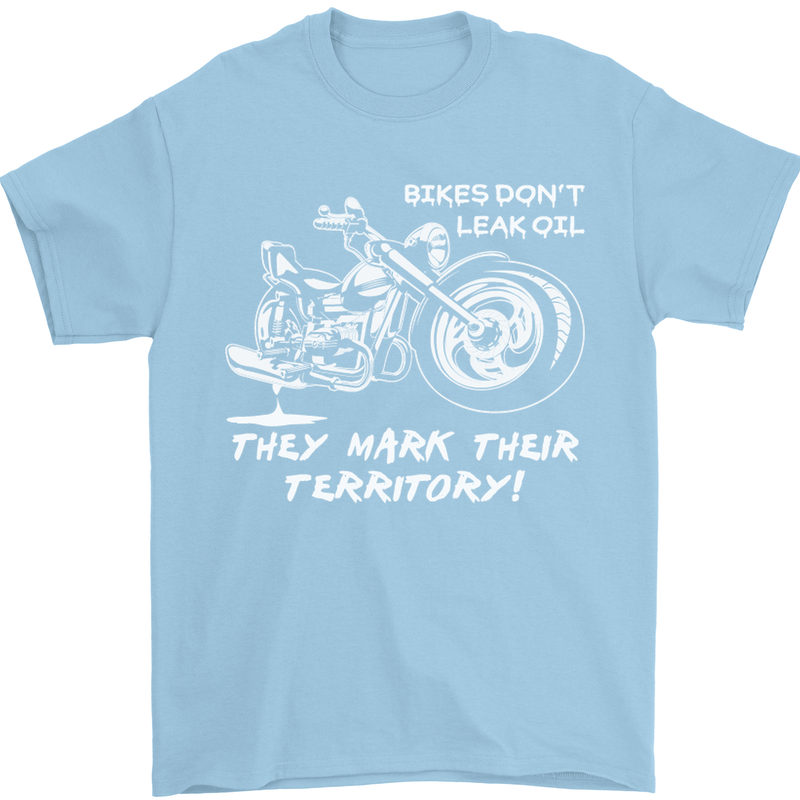 Leak Oil Motorcycle Motorbike Biker Mens T-Shirt Cotton Gildan Light Blue