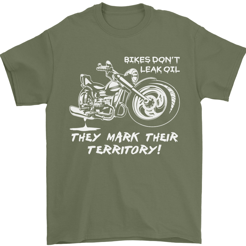 Leak Oil Motorcycle Motorbike Biker Mens T-Shirt Cotton Gildan Military Green