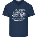 Leak Oil Motorcycle Motorbike Biker Mens V-Neck Cotton T-Shirt Navy Blue