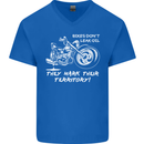 Leak Oil Motorcycle Motorbike Biker Mens V-Neck Cotton T-Shirt Royal Blue