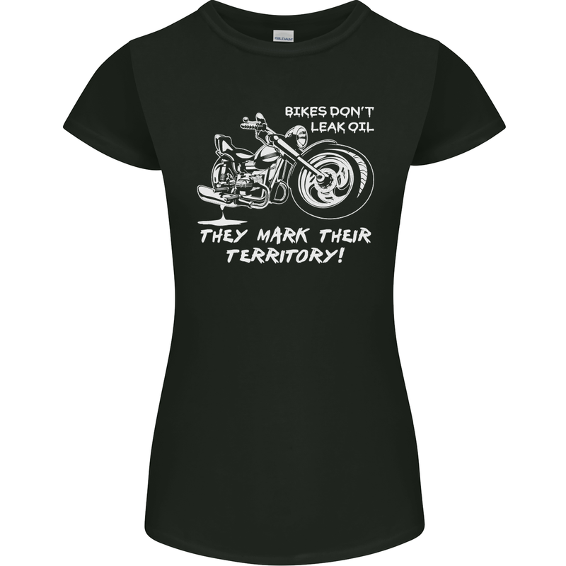 Leak Oil Motorcycle Motorbike Biker Womens Petite Cut T-Shirt Black