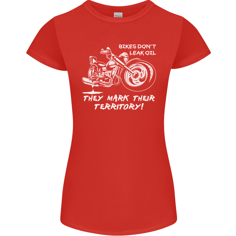 Leak Oil Motorcycle Motorbike Biker Womens Petite Cut T-Shirt Red