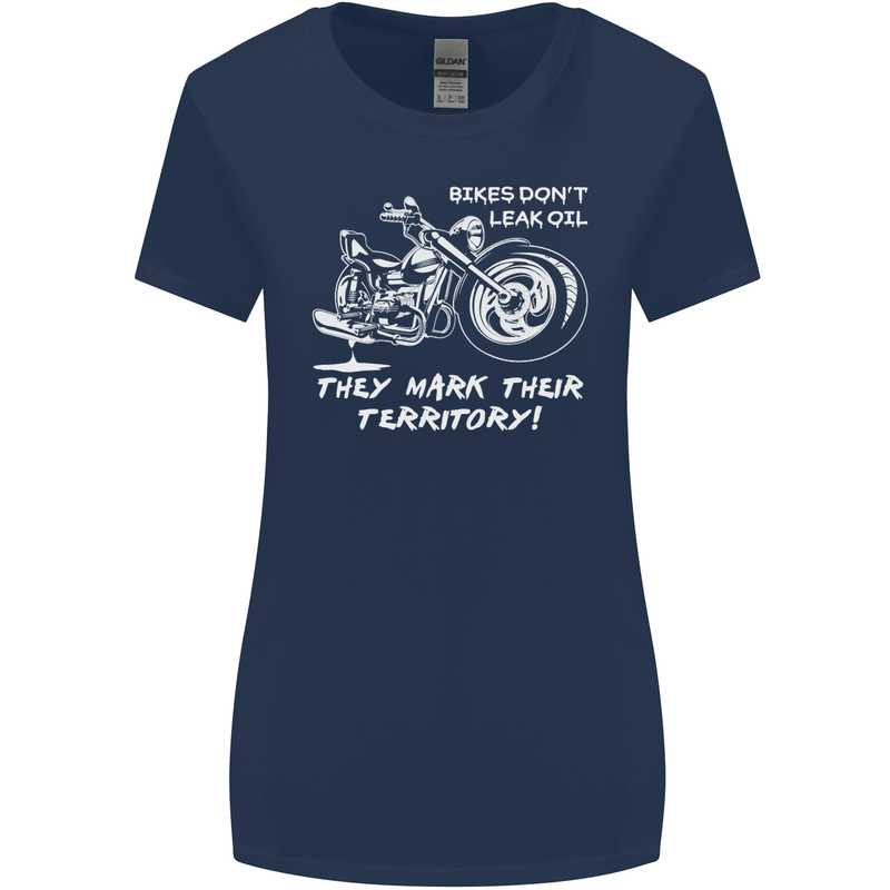 Leak Oil Motorcycle Motorbike Biker Womens Wider Cut T-Shirt Navy Blue