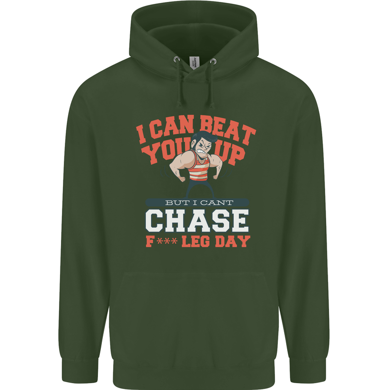Leg Day Gym Funny Training Top Bodybuilding Mens 80% Cotton Hoodie Forest Green