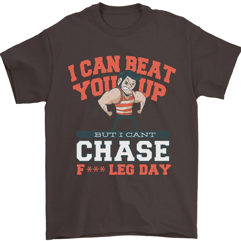 Leg Day Gym Funny Training Top Bodybuilding Mens T-Shirt Cotton Gildan Dark Chocolate