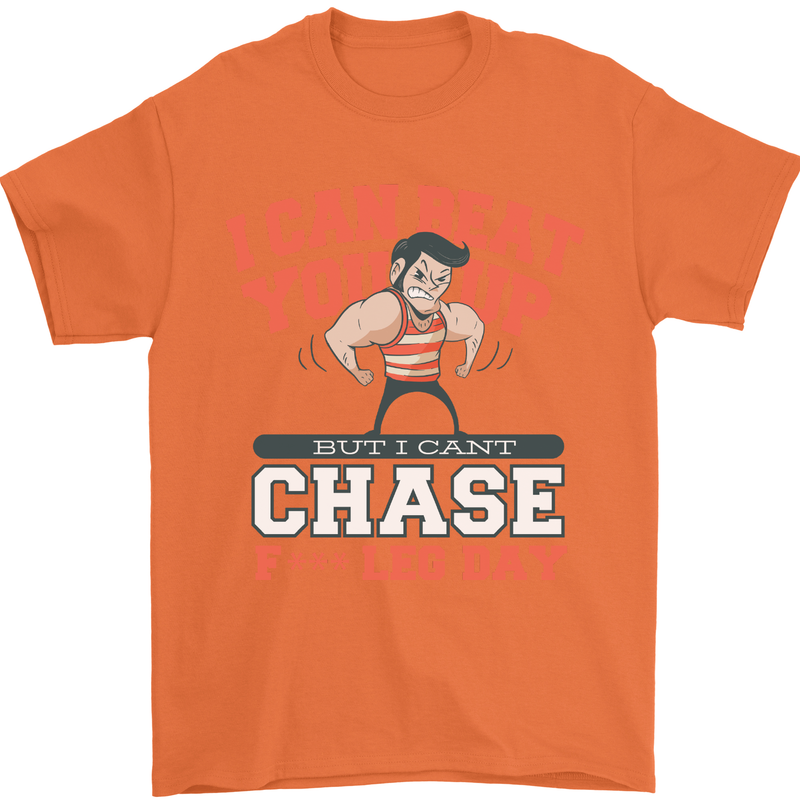 Leg Day Gym Funny Training Top Bodybuilding Mens T-Shirt Cotton Gildan Orange