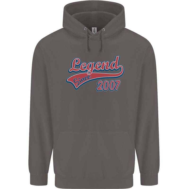 Legend Since 16th Birthday 2007 Mens 80% Cotton Hoodie Charcoal