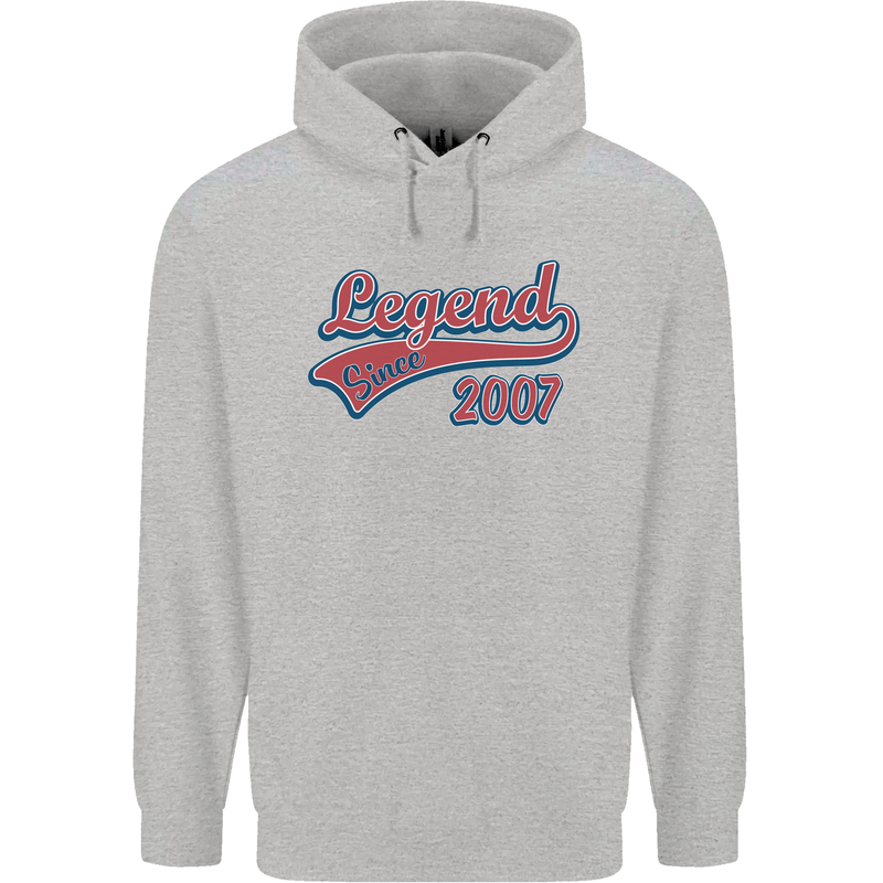 Legend Since 16th Birthday 2007 Mens 80% Cotton Hoodie Sports Grey