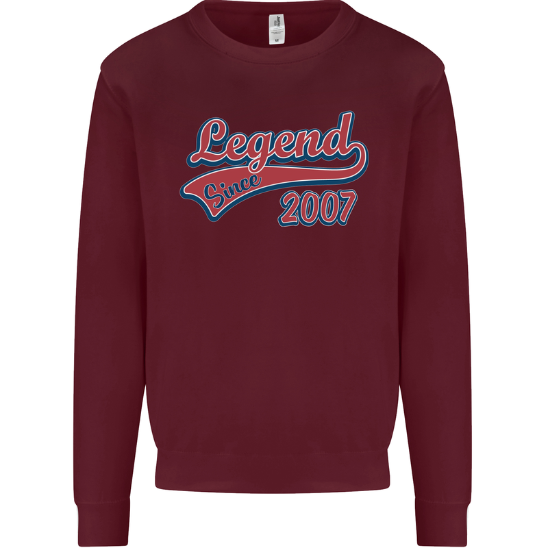 Legend Since 16th Birthday 2007 Mens Sweatshirt Jumper Maroon