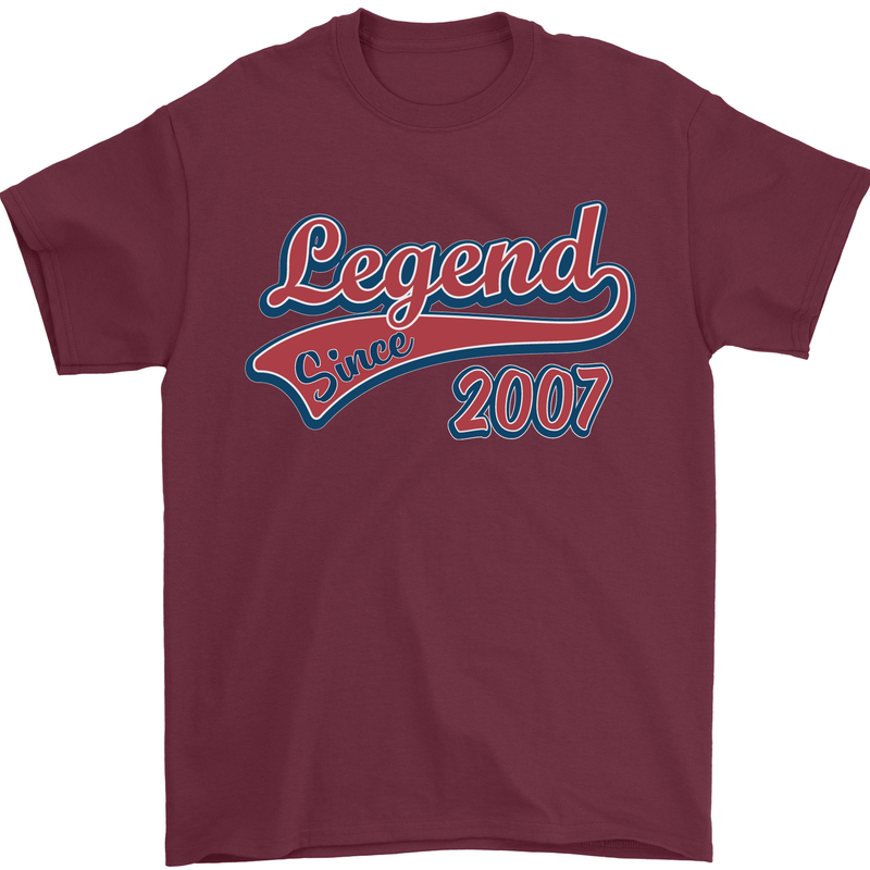 Legend Since 16th Birthday 2007 Mens T-Shirt 100% Cotton Maroon
