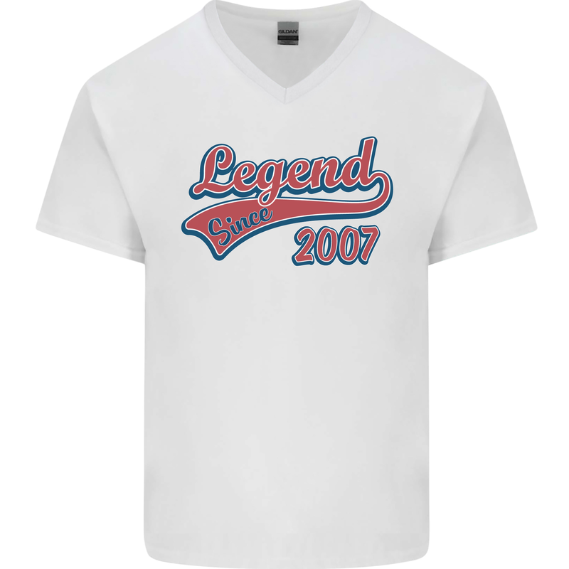 Legend Since 16th Birthday 2007 Mens V-Neck Cotton T-Shirt White