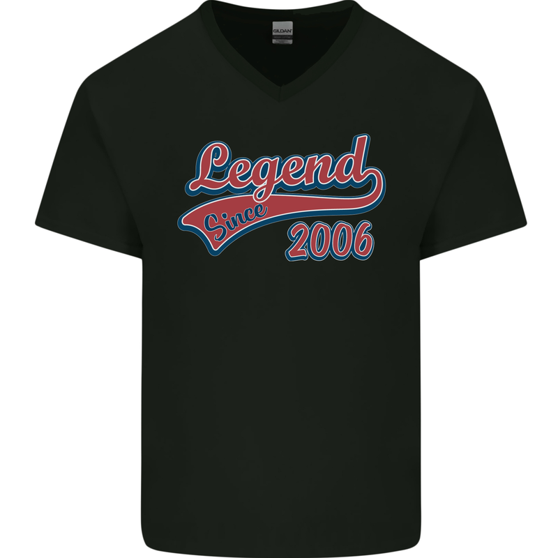 Legend Since 17th Birthday 2006 Mens V-Neck Cotton T-Shirt Black