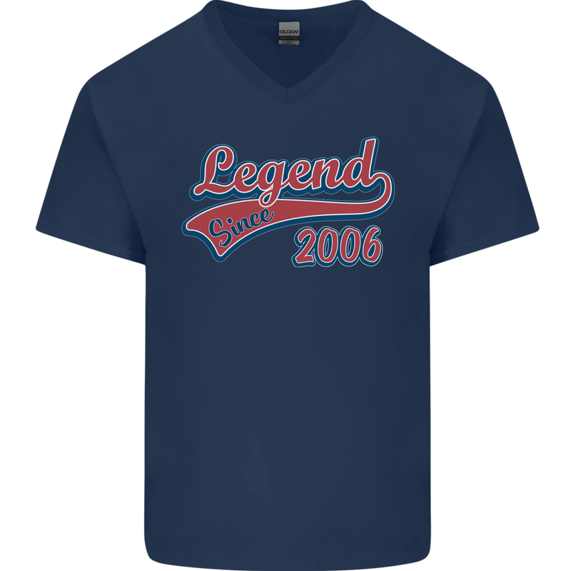 Legend Since 17th Birthday 2006 Mens V-Neck Cotton T-Shirt Navy Blue