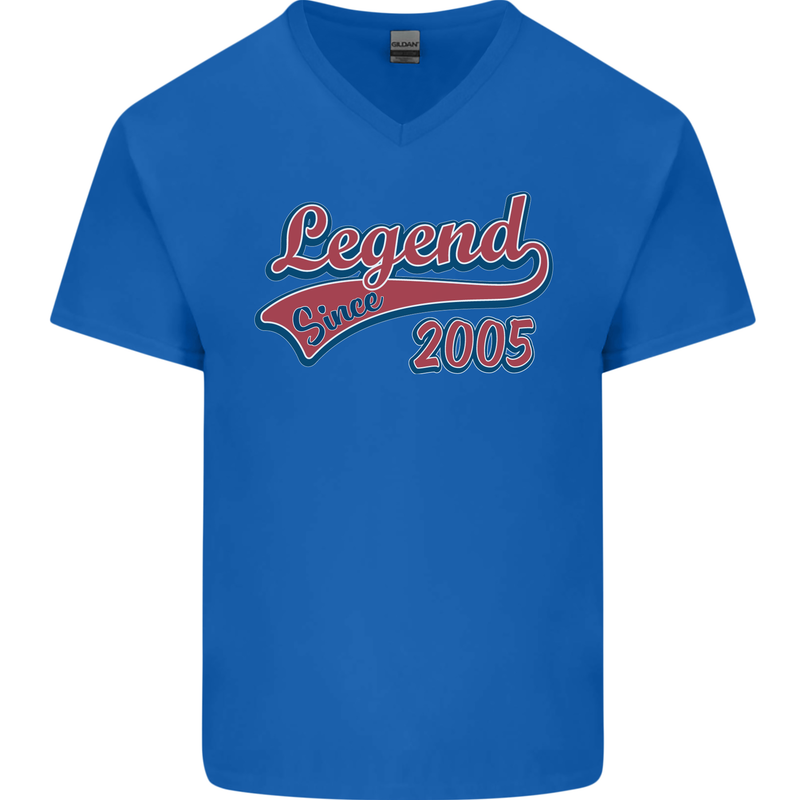 Legend Since 18th Birthday 2005 Mens V-Neck Cotton T-Shirt Royal Blue