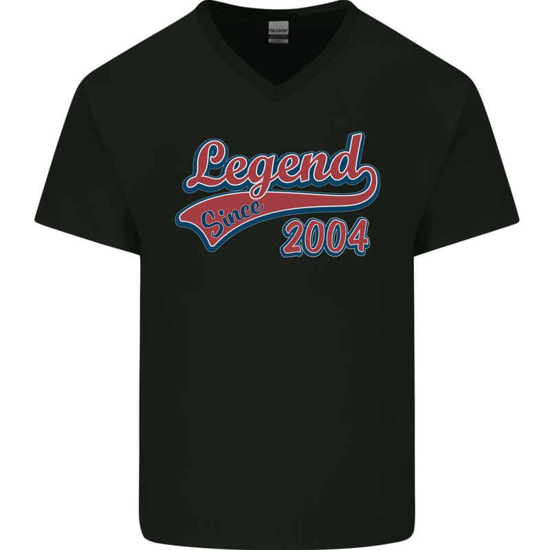 Legend Since 19th Birthday 2004 Mens V-Neck Cotton T-Shirt Black