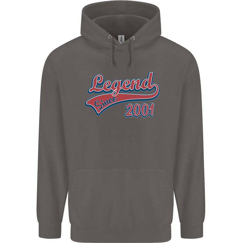 Legend Since 22nd Birthday 2001 Mens 80% Cotton Hoodie Charcoal