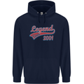 Legend Since 22nd Birthday 2001 Mens 80% Cotton Hoodie Navy Blue