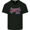 Legend Since 22nd Birthday 2001 Mens V-Neck Cotton T-Shirt Black