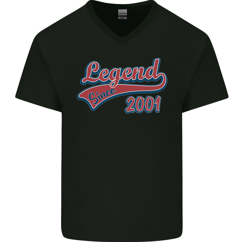 Legend Since 22nd Birthday 2001 Mens V-Neck Cotton T-Shirt Black