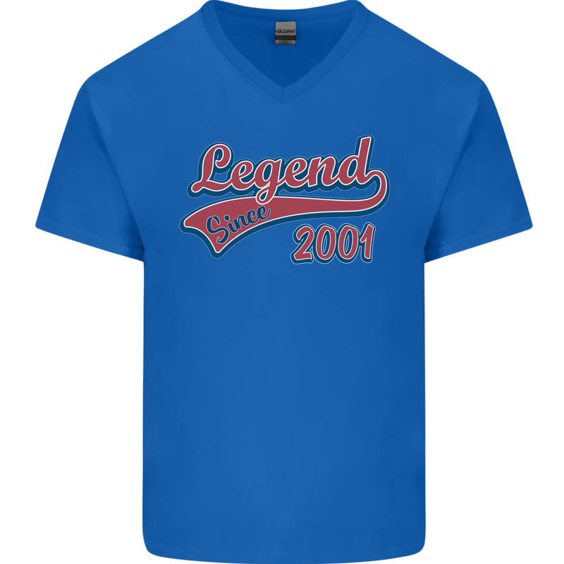 Legend Since 22nd Birthday 2001 Mens V-Neck Cotton T-Shirt Royal Blue