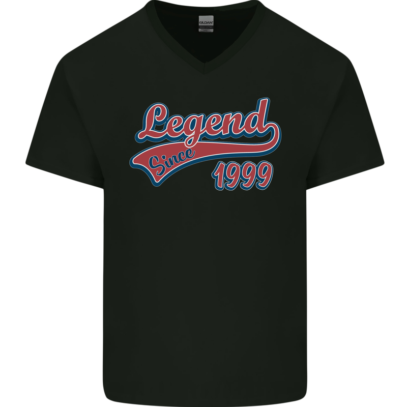 Legend Since 24th Birthday 1999 Mens V-Neck Cotton T-Shirt Black