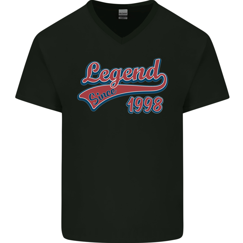 Legend Since 25th Birthday 1998 Mens V-Neck Cotton T-Shirt Black