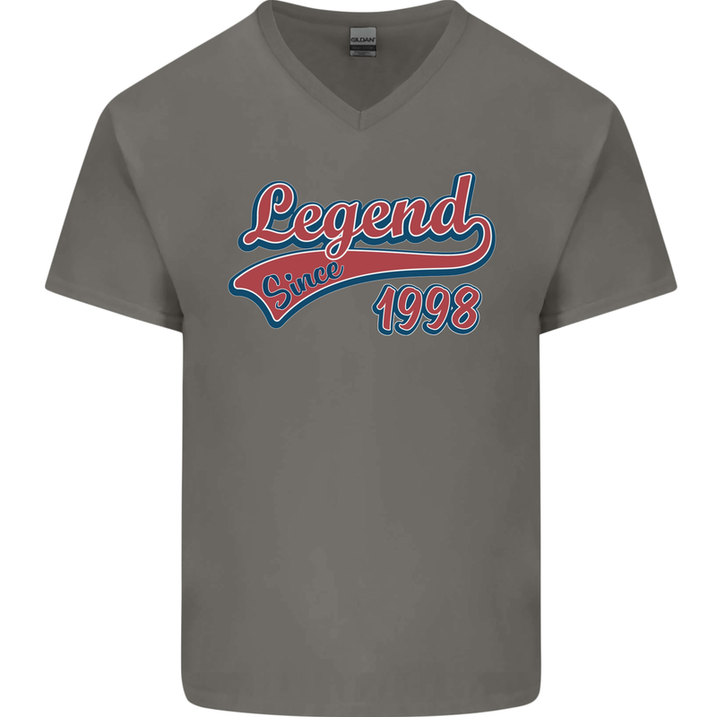 Legend Since 25th Birthday 1998 Mens V-Neck Cotton T-Shirt Charcoal
