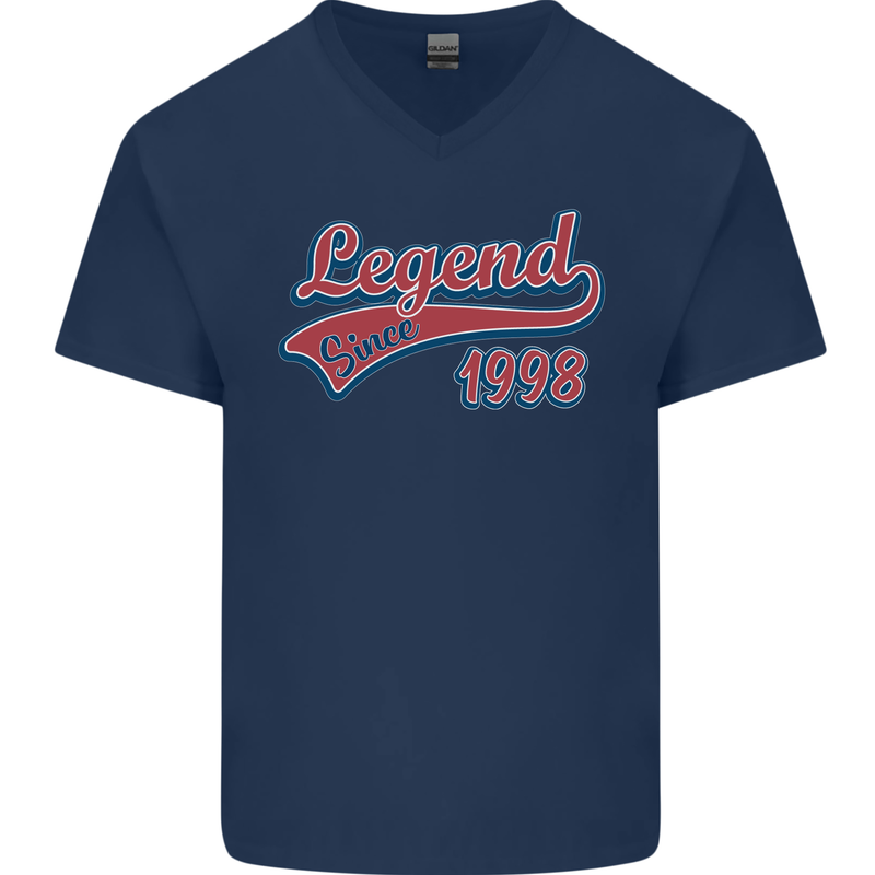 Legend Since 25th Birthday 1998 Mens V-Neck Cotton T-Shirt Navy Blue