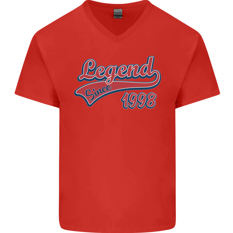 Legend Since 25th Birthday 1998 Mens V-Neck Cotton T-Shirt Red