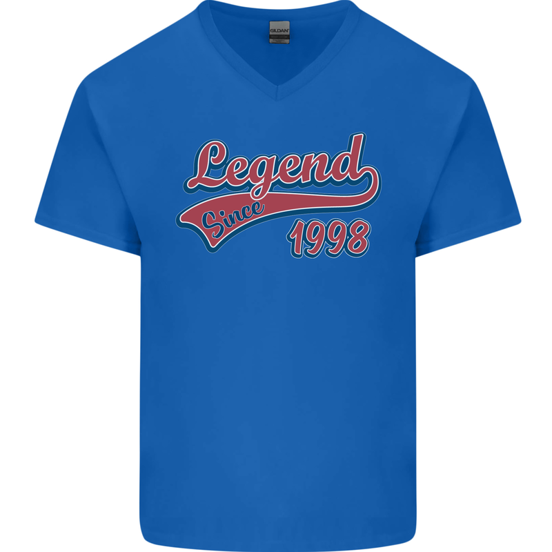 Legend Since 25th Birthday 1998 Mens V-Neck Cotton T-Shirt Royal Blue